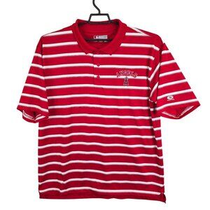 Mens Genuine Merchandise Red White Striped Polo Shirt LA Angels Short Sleeve XL
